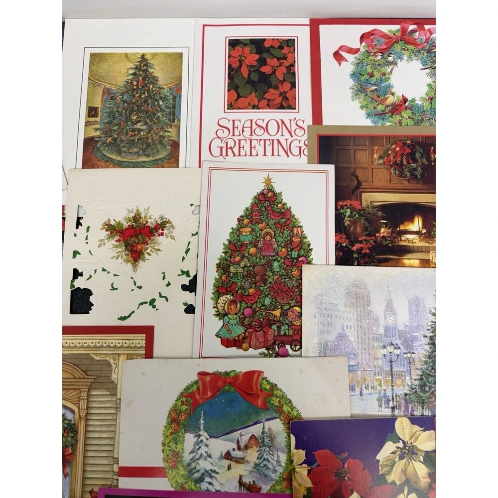 Vintage Christmas Cards Fronts ONLY Greenery Trees Wreaths Scrapbook Crafts 50+